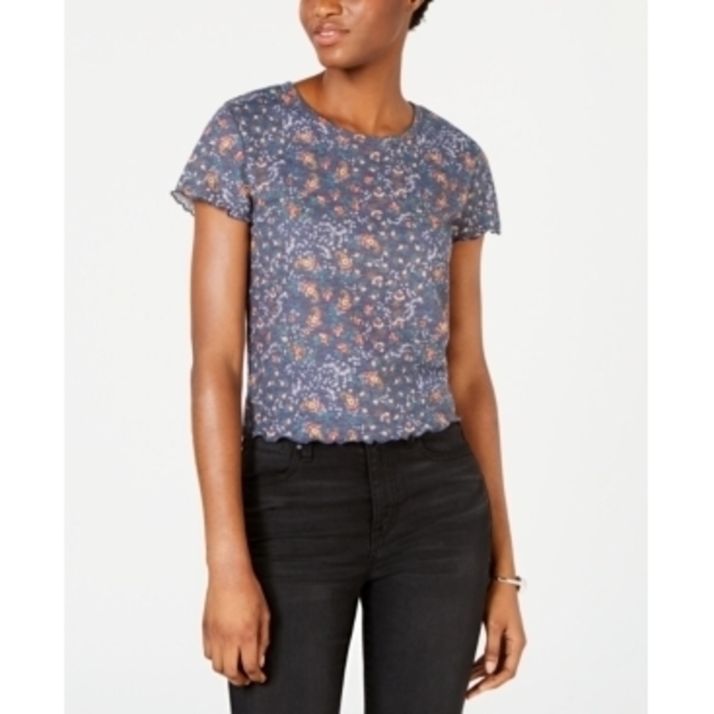 Blue Floral Waffle Pullover Top - Self E, M, Juniors